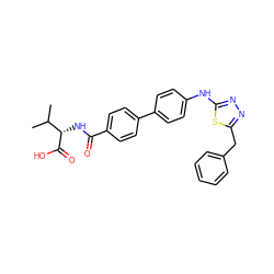 CC(C)[C@H](NC(=O)c1ccc(-c2ccc(Nc3nnc(Cc4ccccc4)s3)cc2)cc1)C(=O)O ZINC000084603791