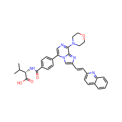 CC(C)[C@H](NC(=O)c1ccc(-c2cnc(N3CCOCC3)c3nc(/C=C/c4ccc5ccccc5n4)cn23)cc1)C(=O)O ZINC001772655793