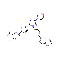 CC(C)[C@H](NC(=O)c1ccc(-c2cnc(N3CCOCC3)c3nc(CCc4ccc5ccccc5n4)cn23)cc1)C(=O)O ZINC001772588305