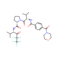 CC(C)[C@H](NC(=O)c1ccc(C(=O)N2CCOCC2)cc1)C(=O)N1CCC[C@H]1C(=O)N[C@H](C(=O)C(F)(F)C(F)(F)F)C(C)C ZINC000003922674