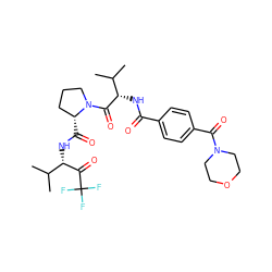 CC(C)[C@H](NC(=O)c1ccc(C(=O)N2CCOCC2)cc1)C(=O)N1CCC[C@H]1C(=O)N[C@H](C(=O)C(F)(F)F)C(C)C ZINC000026399853
