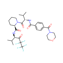 CC(C)[C@H](NC(=O)c1ccc(C(=O)N2CCOCC2)cc1)C(=O)N1CCCC[C@@H]1C(=O)N[C@@H](C(=O)C(F)(F)C(F)(F)F)C(C)C ZINC000003945918