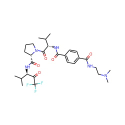CC(C)[C@H](NC(=O)c1ccc(C(=O)NCCN(C)C)cc1)C(=O)N1CCC[C@H]1C(=O)N[C@@H](C(=O)C(F)(F)F)C(C)C ZINC000029550343