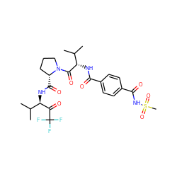CC(C)[C@H](NC(=O)c1ccc(C(=O)NS(C)(=O)=O)cc1)C(=O)N1CCC[C@H]1C(=O)N[C@@H](C(=O)C(F)(F)F)C(C)C ZINC000029548509