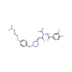 CC(C)[C@H](NC(=O)c1ccc(Cl)c(Cl)c1)C(=O)N[C@H]1CCN(Cc2ccc(OCCCN(C)C)cc2)C1 ZINC000028470527