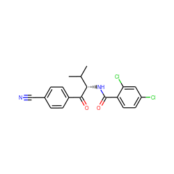 CC(C)[C@H](NC(=O)c1ccc(Cl)cc1Cl)C(=O)c1ccc(C#N)cc1 ZINC000084688684