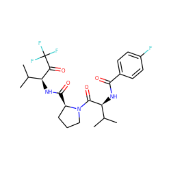 CC(C)[C@H](NC(=O)c1ccc(F)cc1)C(=O)N1CCC[C@H]1C(=O)N[C@H](C(=O)C(F)(F)F)C(C)C ZINC000013762575