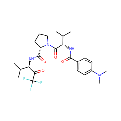 CC(C)[C@H](NC(=O)c1ccc(N(C)C)cc1)C(=O)N1CCC[C@H]1C(=O)N[C@@H](C(=O)C(F)(F)F)C(C)C ZINC000013762526