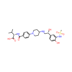 CC(C)[C@H](NC(=O)c1ccc(N2CCC(NC[C@H](O)c3ccc(O)c(NS(C)(=O)=O)c3)CC2)cc1)C(=O)O ZINC000025421982