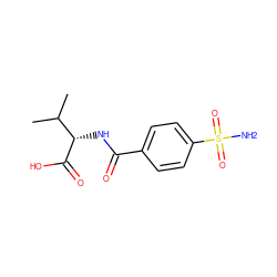 CC(C)[C@H](NC(=O)c1ccc(S(N)(=O)=O)cc1)C(=O)O ZINC000027637559