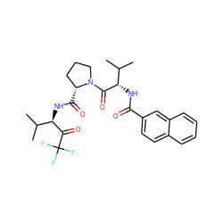 CC(C)[C@H](NC(=O)c1ccc2ccccc2c1)C(=O)N1CCC[C@H]1C(=O)N[C@@H](C(=O)C(F)(F)F)C(C)C ZINC000013762586