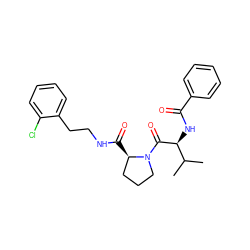 CC(C)[C@H](NC(=O)c1ccccc1)C(=O)N1CCC[C@H]1C(=O)NCCc1ccccc1Cl ZINC000095599181