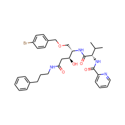 CC(C)[C@H](NC(=O)c1ccccn1)C(=O)N[C@@H](COCc1ccc(Br)cc1)[C@@H](O)CC(=O)NCCCc1ccccc1 ZINC000027075094