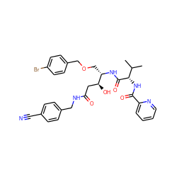 CC(C)[C@H](NC(=O)c1ccccn1)C(=O)N[C@@H](COCc1ccc(Br)cc1)[C@@H](O)CC(=O)NCc1ccc(C#N)cc1 ZINC000027076232