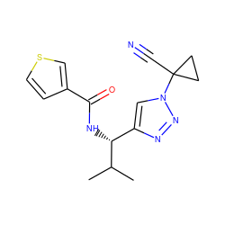 CC(C)[C@H](NC(=O)c1ccsc1)c1cn(C2(C#N)CC2)nn1 ZINC000072316564