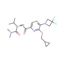 CC(C)[C@H](NC(=O)c1cnc(N2CC(F)(F)C2)c(OCC2CC2)n1)C(=O)N(C)C ZINC000207410399