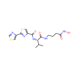 CC(C)[C@H](NC(=O)c1csc(-c2cscn2)n1)C(=O)NCCCC(=O)NO ZINC000147359351