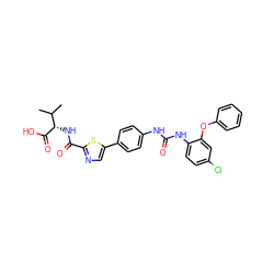 CC(C)[C@H](NC(=O)c1ncc(-c2ccc(NC(=O)Nc3ccc(Cl)cc3Oc3ccccc3)cc2)s1)C(=O)O ZINC000068267529