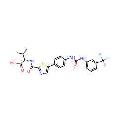 CC(C)[C@H](NC(=O)c1ncc(-c2ccc(NC(=O)Nc3cccc(C(F)(F)F)c3)cc2)s1)C(=O)O ZINC000068267515