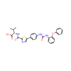 CC(C)[C@H](NC(=O)c1ncc(-c2ccc(NC(=O)Nc3ccccc3Oc3ccccc3)cc2)s1)C(=O)O ZINC000068267526