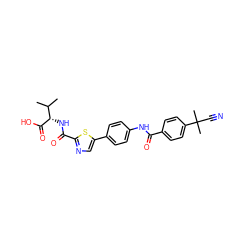 CC(C)[C@H](NC(=O)c1ncc(-c2ccc(NC(=O)c3ccc(C(C)(C)C#N)cc3)cc2)s1)C(=O)O ZINC000096272767