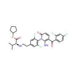 CC(C)[C@H](NCCc1cc(F)c(-n2c(N)c(C(=O)c3ccc(F)cc3F)ccc2=O)c(F)c1)C(=O)OC1CCCC1 ZINC000139207430