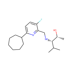 CC(C)[C@H](NCc1nc(C2CCCCCC2)ccc1F)[C@@H](C)O ZINC000261121390