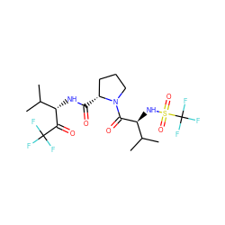 CC(C)[C@H](NS(=O)(=O)C(F)(F)F)C(=O)N1CCC[C@H]1C(=O)N[C@H](C(=O)C(F)(F)F)C(C)C ZINC000013762554