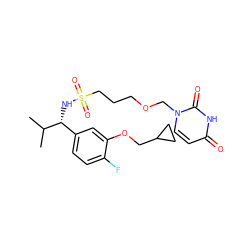 CC(C)[C@H](NS(=O)(=O)CCCOCn1ccc(=O)[nH]c1=O)c1ccc(F)c(OCC2CC2)c1 ZINC000116099798