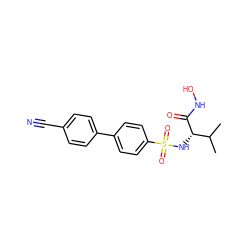 CC(C)[C@H](NS(=O)(=O)c1ccc(-c2ccc(C#N)cc2)cc1)C(=O)NO ZINC000013803859