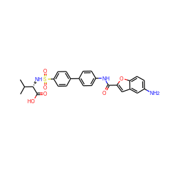 CC(C)[C@H](NS(=O)(=O)c1ccc(-c2ccc(NC(=O)c3cc4cc(N)ccc4o3)cc2)cc1)C(=O)O ZINC000028457377