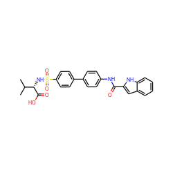 CC(C)[C@H](NS(=O)(=O)c1ccc(-c2ccc(NC(=O)c3cc4ccccc4[nH]3)cc2)cc1)C(=O)O ZINC000028460345