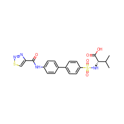 CC(C)[C@H](NS(=O)(=O)c1ccc(-c2ccc(NC(=O)c3csnn3)cc2)cc1)C(=O)O ZINC000028457553