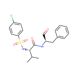 CC(C)[C@H](NS(=O)(=O)c1ccc(Cl)cc1)C(=O)N[C@@H](C=O)Cc1ccccc1 ZINC000027897528