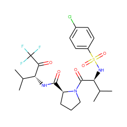 CC(C)[C@H](NS(=O)(=O)c1ccc(Cl)cc1)C(=O)N1CCC[C@H]1C(=O)N[C@@H](C(=O)C(F)(F)F)C(C)C ZINC000029546681