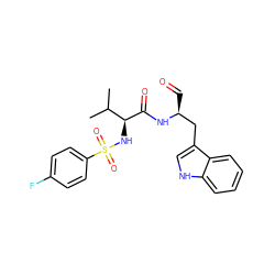 CC(C)[C@H](NS(=O)(=O)c1ccc(F)cc1)C(=O)N[C@@H](C=O)Cc1c[nH]c2ccccc12 ZINC000027987040