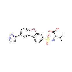 CC(C)[C@H](NS(=O)(=O)c1ccc2c(c1)oc1ccc(-c3cc[nH]n3)cc12)C(=O)O ZINC000073221500