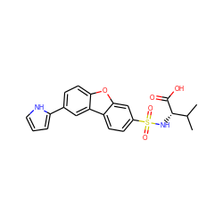 CC(C)[C@H](NS(=O)(=O)c1ccc2c(c1)oc1ccc(-c3ccc[nH]3)cc12)C(=O)O ZINC000073219972