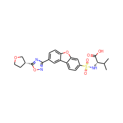 CC(C)[C@H](NS(=O)(=O)c1ccc2c(c1)oc1ccc(-c3noc([C@@H]4CCOC4)n3)cc12)C(=O)O ZINC000082158493