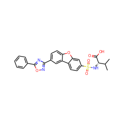 CC(C)[C@H](NS(=O)(=O)c1ccc2c(c1)oc1ccc(-c3noc(-c4ccccc4)n3)cc12)C(=O)O ZINC000082158196