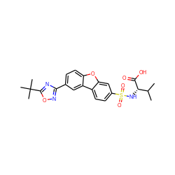 CC(C)[C@H](NS(=O)(=O)c1ccc2c(c1)oc1ccc(-c3noc(C(C)(C)C)n3)cc12)C(=O)O ZINC000073239845