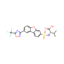 CC(C)[C@H](NS(=O)(=O)c1ccc2c(c1)oc1ccc(-c3noc(C(F)(F)F)n3)cc12)C(=O)O ZINC000043207006