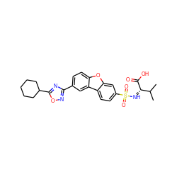 CC(C)[C@H](NS(=O)(=O)c1ccc2c(c1)oc1ccc(-c3noc(C4CCCCC4)n3)cc12)C(=O)O ZINC000082158195