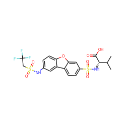 CC(C)[C@H](NS(=O)(=O)c1ccc2c(c1)oc1ccc(NS(=O)(=O)CC(F)(F)F)cc12)C(=O)O ZINC000040914957