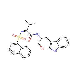 CC(C)[C@H](NS(=O)(=O)c1cccc2ccccc12)C(=O)N[C@@H](C=O)Cc1c[nH]c2ccccc12 ZINC000027439961