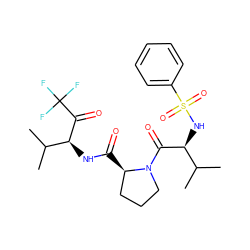 CC(C)[C@H](NS(=O)(=O)c1ccccc1)C(=O)N1CCC[C@H]1C(=O)N[C@H](C(=O)C(F)(F)F)C(C)C ZINC000013762559