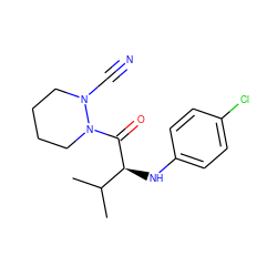 CC(C)[C@H](Nc1ccc(Cl)cc1)C(=O)N1CCCCN1C#N ZINC000040951321