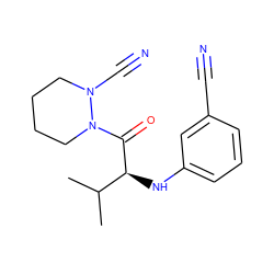 CC(C)[C@H](Nc1cccc(C#N)c1)C(=O)N1CCCCN1C#N ZINC000040822939