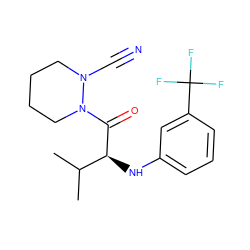 CC(C)[C@H](Nc1cccc(C(F)(F)F)c1)C(=O)N1CCCCN1C#N ZINC000040423439