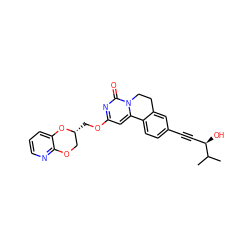 CC(C)[C@H](O)C#Cc1ccc2c(c1)CCn1c-2cc(OC[C@@H]2COc3ncccc3O2)nc1=O ZINC000220200495